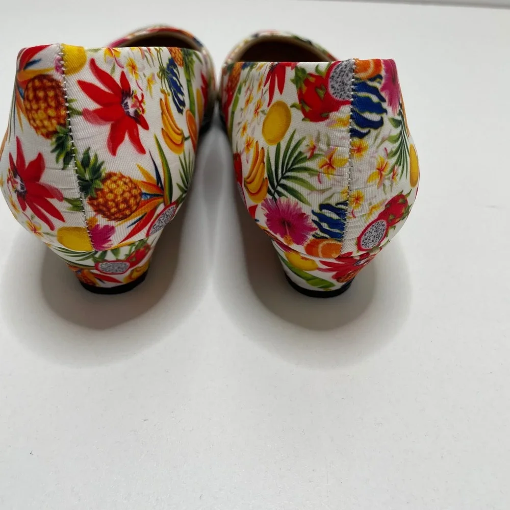 Soft Style Hush Puppies Womens 9 Tropical Fruit Print Low Wedge Pump Bold Unique